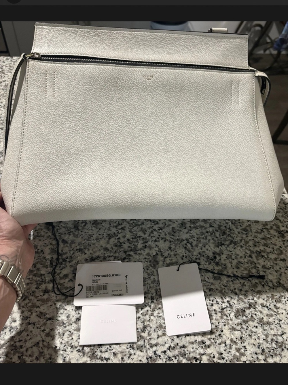 Gorgeous CELINE Edge Classic White Leather Bag Black Trim - MSRP $2500